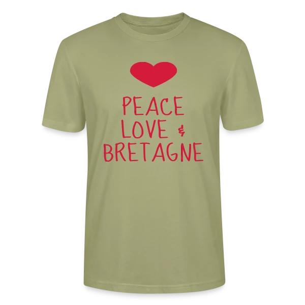 Maquette de T-shirt bio CRAFTER Stanley Stella Unisexe « Peace Love Bretagne » à personnaliser