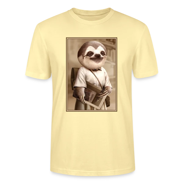 Maquette de T-shirt bio CRAFTER Stanley Stella Unisexe « Le Paresseux Écolier » à personnaliser