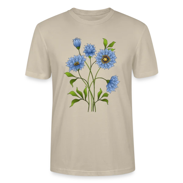 Maquette de T-shirt bio CRAFTER Stanley Stella Unisexe « Éclat Floral Bleu » à personnaliser