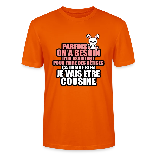 Maquette de T-shirt bio CRAFTER Stanley Stella Unisexe « Humour Future Cousine : Besoin D'un Assistant Pour Bêtises » à personnaliser