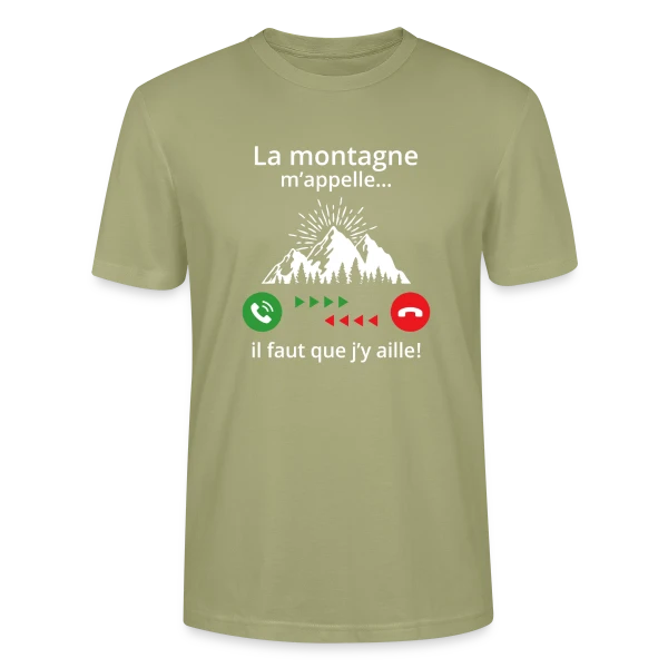 Maquette de T-shirt bio CRAFTER Stanley Stella Unisexe « La Montagne M'Appelle » à personnaliser
