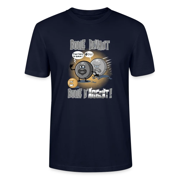 Maquette de T-shirt bio CRAFTER Stanley Stella Unisexe « Boule devant boule d'argent - Pétanque » à personnaliser