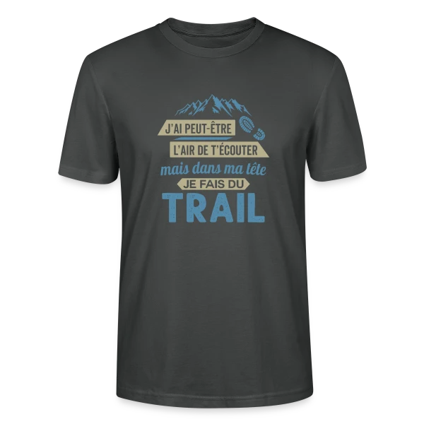 Maquette de T-shirt bio CRAFTER Stanley Stella Unisexe « Dans ma Tête, je Fais du Trail Running » à personnaliser