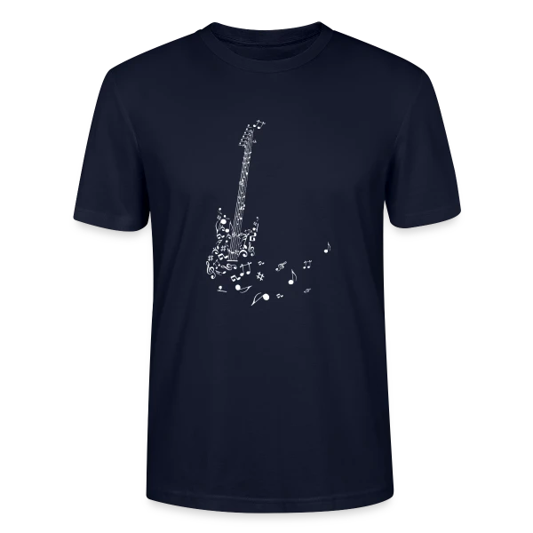 Maquette de T-shirt bio CRAFTER Stanley Stella Unisexe « Guitare et Notes Volantes : La Musique en Liberté » à personnaliser