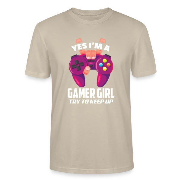 Maquette de T-shirt bio CRAFTER Stanley Stella Unisexe « Gamer Girl : Les Filles Aussi Zappent ! » à personnaliser
