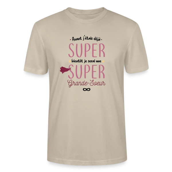 Maquette de T-shirt bio CRAFTER Stanley Stella Unisexe « Bientôt Grande Sœur Super Héros » à personnaliser