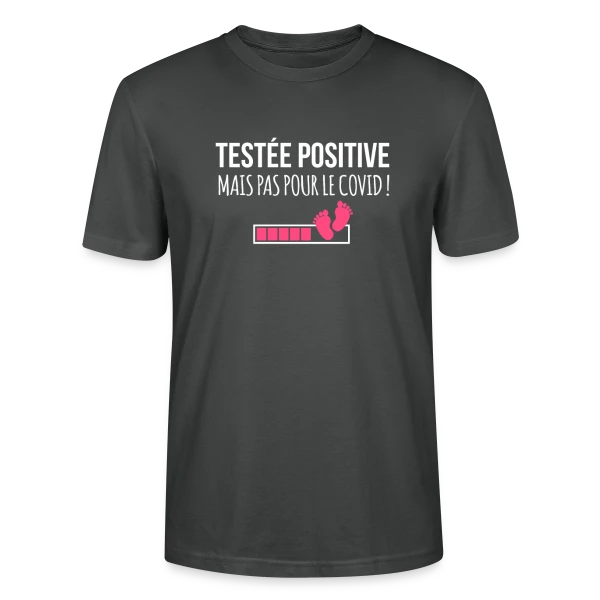 Maquette de T-shirt bio CRAFTER Stanley Stella Unisexe « Testée Positive (Grossesse) - Humour Annonce Bébé » à personnaliser