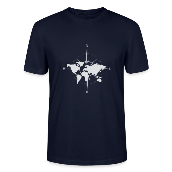 Maquette de T-shirt bio CRAFTER Stanley Stella Unisexe « Carte du Monde Boussole » à personnaliser