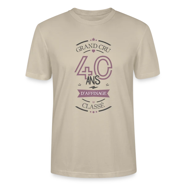 Maquette de T-shirt bio CRAFTER Stanley Stella Unisexe « 40 Ans d'Affinage : T-shirt Humour Anniversaire » à personnaliser