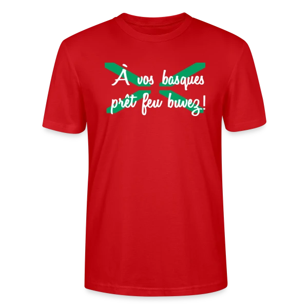 Maquette de T-shirt bio CRAFTER Stanley Stella Unisexe « À Vos Basques, Prêt, Feu, Buvez ! - Humour Basque » à personnaliser