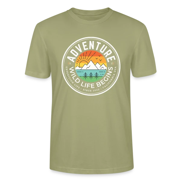 Maquette de T-shirt bio CRAFTER Stanley Stella Unisexe « Lever de Soleil Montagneux » à personnaliser