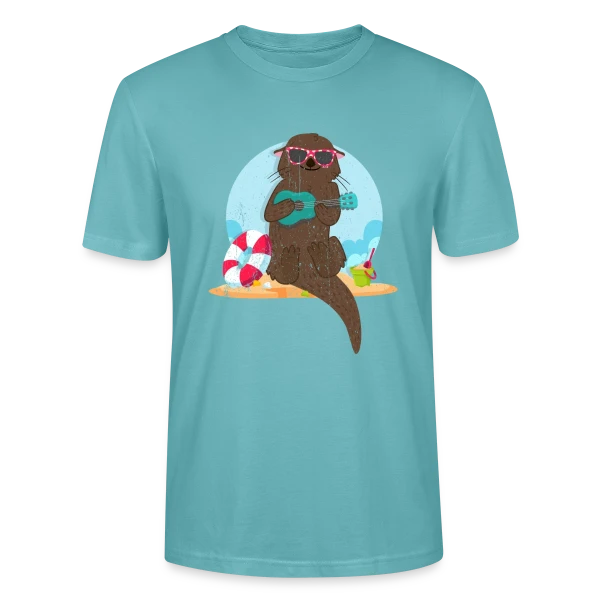 Maquette de T-shirt bio CRAFTER Stanley Stella Unisexe « Loutre Musicienne Plage » à personnaliser