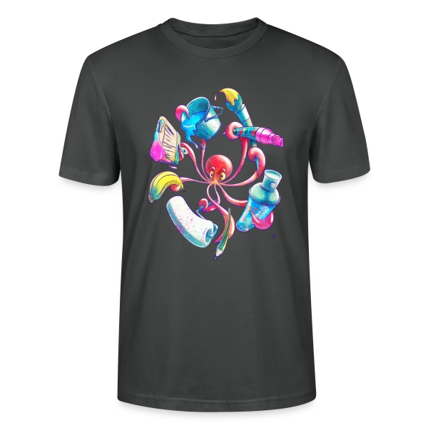 Maquette de T-shirt bio CRAFTER Stanley Stella Unisexe « Pulpograffer : Poulpe Artiste Urbain » à personnaliser