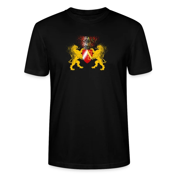 Maquette de T-shirt bio CRAFTER Stanley Stella Unisexe « Blason Alsace - Les Lions Gardiens » à personnaliser