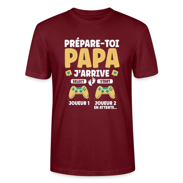Maquette de T-shirt bio CRAFTER Stanley Stella Unisexe « Prépare-toi Papa J'arrive : T-shirt Annonce Grossesse Gamer » à personnaliser