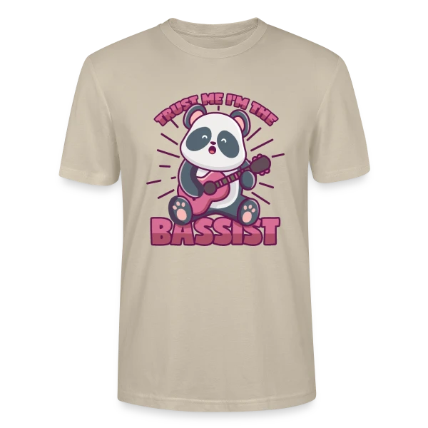 Maquette de T-shirt bio CRAFTER Stanley Stella Unisexe « Panda Bassiste Confiance » à personnaliser