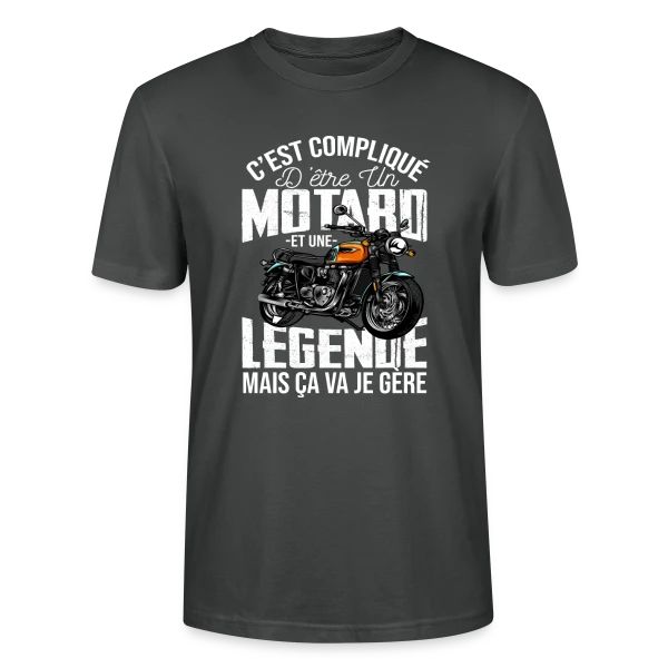 Maquette de T-shirt bio CRAFTER Stanley Stella Unisexe « Motard De Légende : Gérer Moto et Légende, C'est Mon Truc ! » à personnaliser