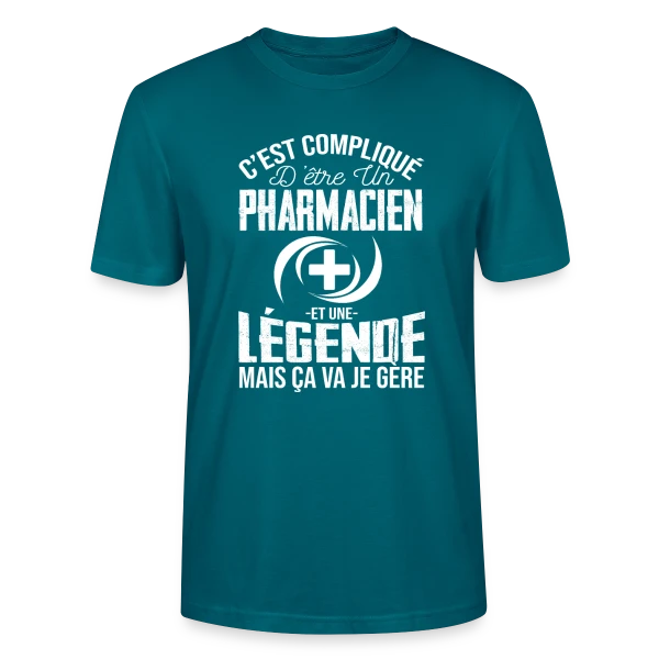 Maquette de T-shirt bio CRAFTER Stanley Stella Unisexe « Pharmacien Légende - Humour C'est compliqué mais je gère » à personnaliser