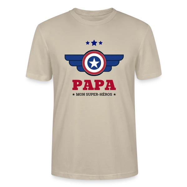 Maquette de T-shirt bio CRAFTER Stanley Stella Unisexe « Super Papa Héros » à personnaliser