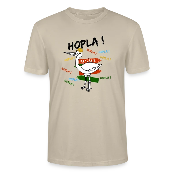 Maquette de T-shirt bio CRAFTER Stanley Stella Unisexe « Cigogne Hopla Alsace » à personnaliser