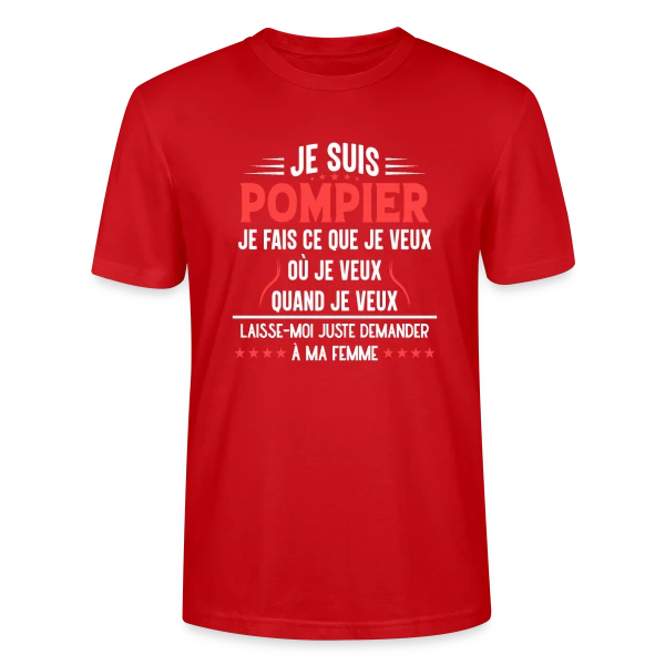 Maquette de T-shirt bio CRAFTER Stanley Stella Unisexe « Pompier en Couple - Laissez-moi Demander à Ma Femme ! Humour » à personnaliser