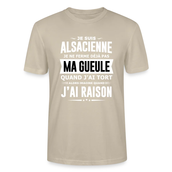 Maquette de T-shirt bio CRAFTER Stanley Stella Unisexe « Alsacienne Je Ferme Pas Ma Gueule » à personnaliser