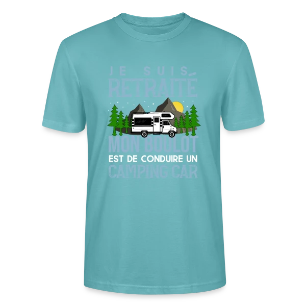 Maquette de T-shirt bio CRAFTER Stanley Stella Unisexe « Retraité Humour - Mon Boulot : Conduire un Camping-Car » à personnaliser