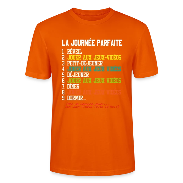 Maquette de T-shirt bio CRAFTER Stanley Stella Unisexe « 'La Journée Parfaite du Gamer' - Humour Geek » à personnaliser