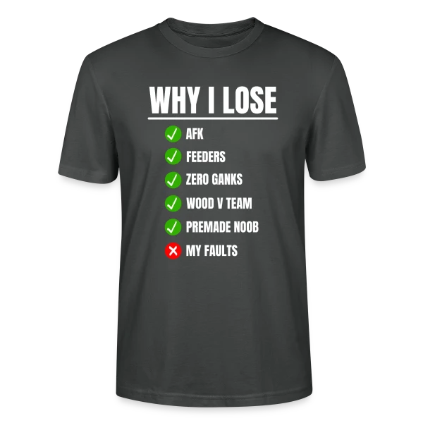 Maquette de T-shirt bio CRAFTER Stanley Stella Unisexe « LOL Gamer : 'Pourquoi je perds ?' League of Legends » à personnaliser