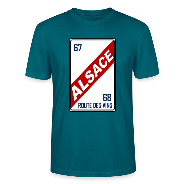 Maquette de T-shirt bio CRAFTER Stanley Stella Unisexe « Humour 'Licence Alsace' - Saveurs Régionales » à personnaliser