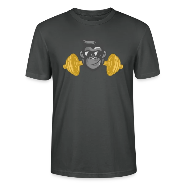 Maquette de T-shirt bio CRAFTER Stanley Stella Unisexe « Le Singe Musclé : Gainz et Squats à la Salle » à personnaliser