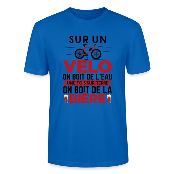 Maquette de T-shirt bio CRAFTER Stanley Stella Unisexe « Humour Cycliste : De l'Eau sur le Vélo, de la Bière à Terre » à personnaliser