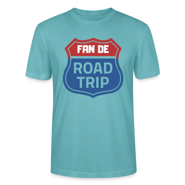 Maquette de T-shirt bio CRAFTER Stanley Stella Unisexe « Écusson Fan de Road Trip » à personnaliser