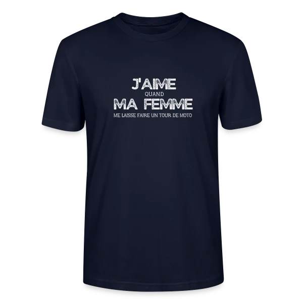 Maquette de T-shirt bio CRAFTER Stanley Stella Unisexe « Humour Moto 'Quand Ma Femme Me Laisse Faire un Tour' » à personnaliser