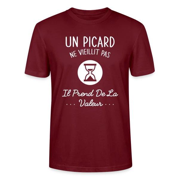 Maquette de T-shirt bio CRAFTER Stanley Stella Unisexe « Un Picard ne Vieillit Pas, il Prend de la Valeur - Humour Régional » à personnaliser