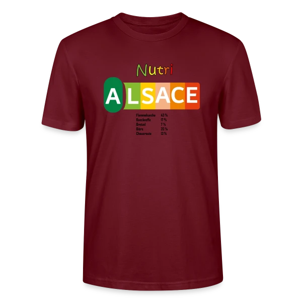 Maquette de T-shirt bio CRAFTER Stanley Stella Unisexe « Nutri-Score Alsace Gourmand » à personnaliser