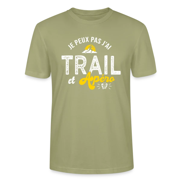 Maquette de T-shirt bio CRAFTER Stanley Stella Unisexe « Je Peux Pas, J'ai Trail et Apéro Run Ultra Trail » à personnaliser