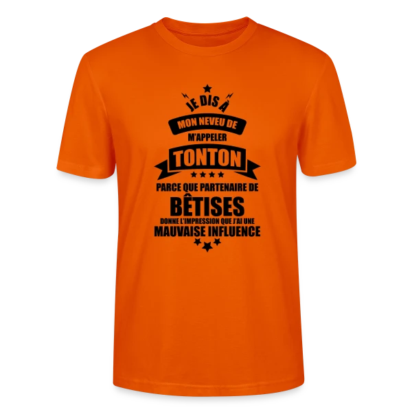 Maquette de T-shirt bio CRAFTER Stanley Stella Unisexe « Super Tonton : Le Partenaire de Bêtises Idéal et Complice » à personnaliser