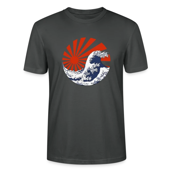 Maquette de T-shirt bio CRAFTER Stanley Stella Unisexe « La Grande Vague de Kanagawa & Soleil Levant Yin-Yang » à personnaliser