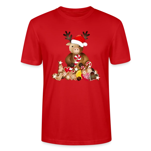 Maquette de T-shirt bio CRAFTER Stanley Stella Unisexe « Renne de Noël Adorable avec Chapeau » à personnaliser