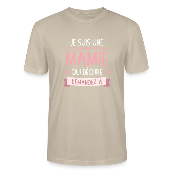 Maquette de T-shirt bio CRAFTER Stanley Stella Unisexe « Mamie Qui Déchire : Demandez aux [Prénoms Personnalisés] » à personnaliser