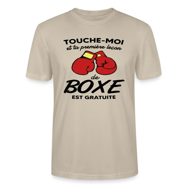 Maquette de T-shirt bio CRAFTER Stanley Stella Unisexe « Touche-Moi et Ta Leçon de Boxe Est Gratuite ! Humour » à personnaliser