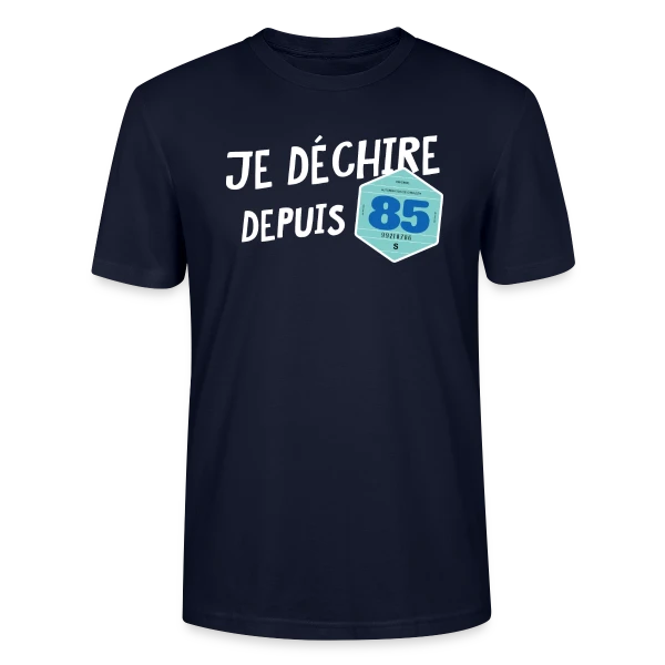 Maquette de T-shirt bio CRAFTER Stanley Stella Unisexe « Je déchire depuis 85 - Style Vignette Auto Rétro Vintage » à personnaliser