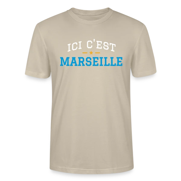 Maquette de T-shirt bio CRAFTER Stanley Stella Unisexe « Ici C'est Marseille Fierté » à personnaliser