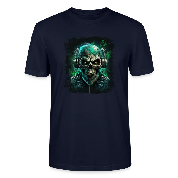 Maquette de T-shirt bio CRAFTER Stanley Stella Unisexe « Zombie Métalleux au Casque Audio » à personnaliser
