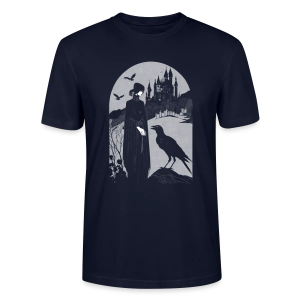 Maquette de T-shirt bio CRAFTER Stanley Stella Unisexe « Corbeau et Château Gothique Mystérieux » à personnaliser