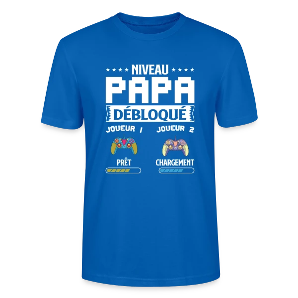 Maquette de T-shirt bio CRAFTER Stanley Stella Unisexe « Niveau Papa Débloqué : T-shirt Futur Papa Gamer » à personnaliser