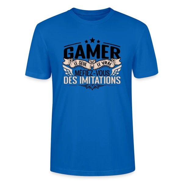 Maquette de T-shirt bio CRAFTER Stanley Stella Unisexe « 'Le Vrai Gamer' : Méfiez-vous des Imitations » à personnaliser