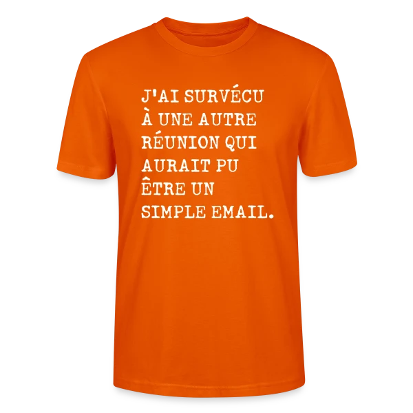 Maquette de T-shirt bio CRAFTER Stanley Stella Unisexe « Humour Réunion : J'ai survécu » à personnaliser