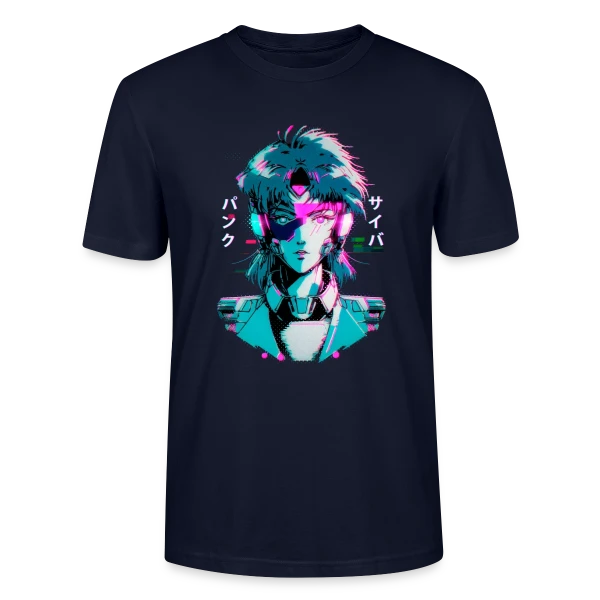 Maquette de T-shirt bio CRAFTER Stanley Stella Unisexe « Cyberpunk Anime Girl : Esthétique Glitch Années 80 » à personnaliser